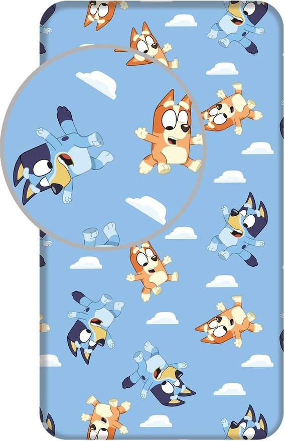 Modré napínací bavlněné dětské prostěradlo na jednolůžko 90x200 cm Bluey – Jerry Fabrics