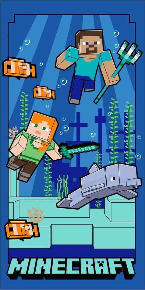 Modrá dětská osuška z mikrovlákna 70x140 cm Minecraft "Underwater Fun" – Jerry Fabrics
