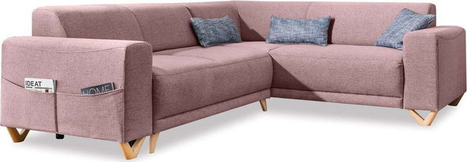 Růžová rozkládací/s úložným prostorem rohová pohovka (pravý roh/do L) Classy Sophie – Miuform