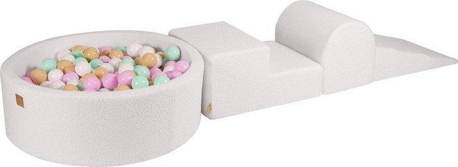 Bílé pěnové hřiště 3 ks z materiálu bouclé výška 30 cm 225x90 cm – Meowbaby