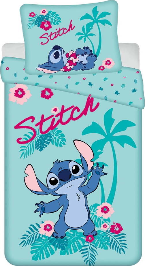 Modré bavlněné dětské povlečení na jednolůžko 140x200 cm Lilo a Stitch "Hawaii"  – Jerry Fabrics