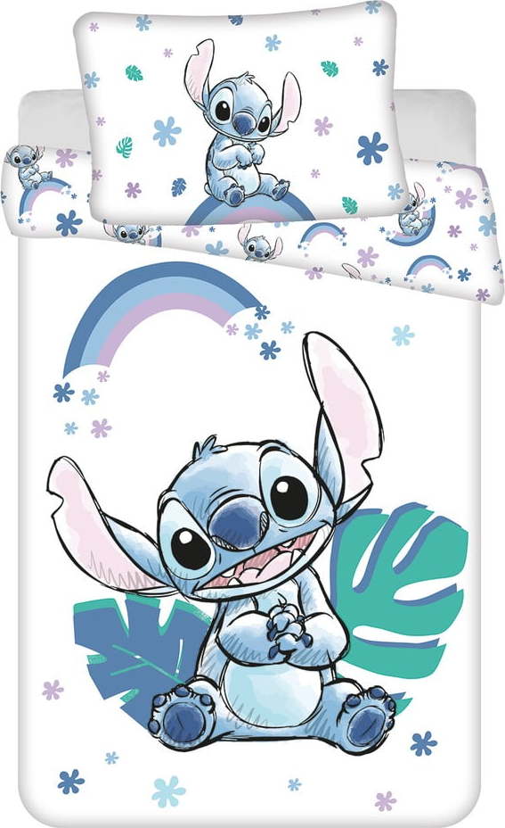 Bílé/modré bavlněné dětské povlečení do postýlky 135x100 cm Lilo and Stitch "Rainbow" – Jerry Fabrics