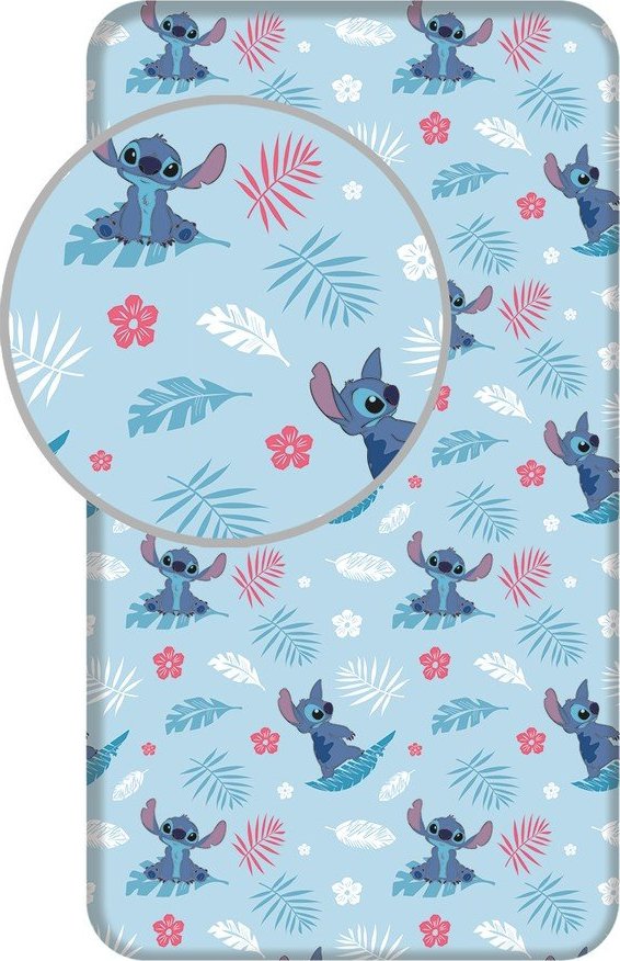 Modré napínací bavlněné dětské prostěradlo na jednolůžko 90x200 cm Lilo & Stitch "Blue" – Jerry Fabrics