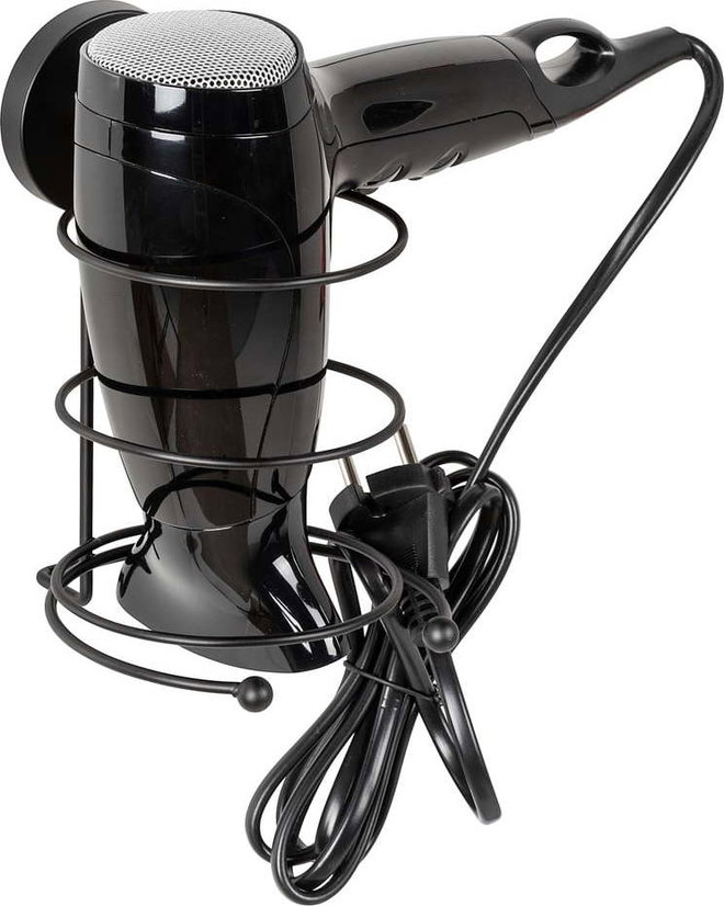 Černý nástěnný držák na fén Wenko Vacuum-Loc® Milazzo
