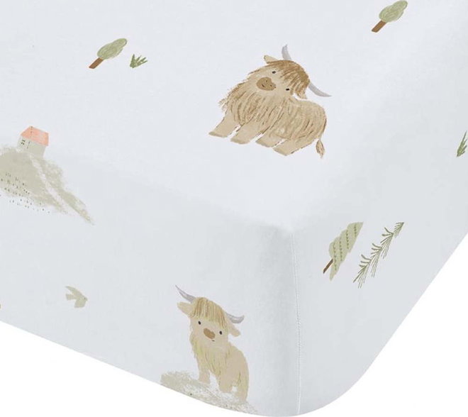 Bílé napínací bavlněné dětské prostěradlo do postýlky 70x140 cm Mini Moo Cow – Bianca