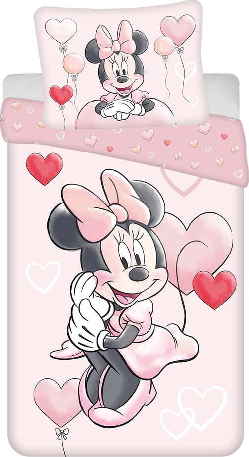 Růžové bavlněné dětské povlečení na jednolůžko 140x200 cm Minnie "Balloon" – Jerry Fabrics