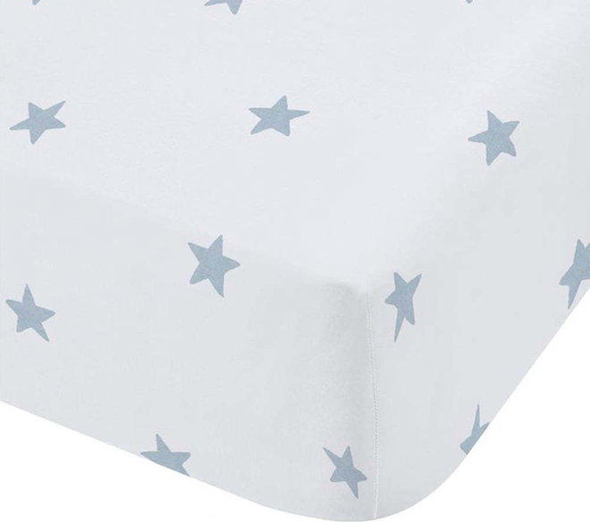 Bílé/modré napínací bavlněné dětské prostěradlo do postýlky 70x140 cm Mini Star & Stripes – Bianca