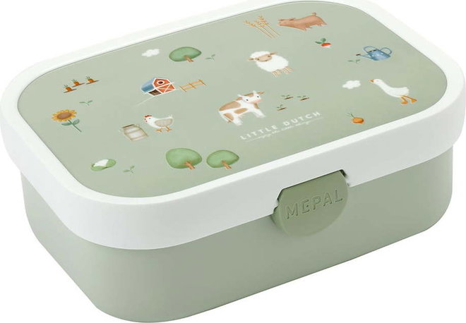 Bílý/světle zelený plastový dětský svačinový box Little Farm by Little Dutch – Mepal