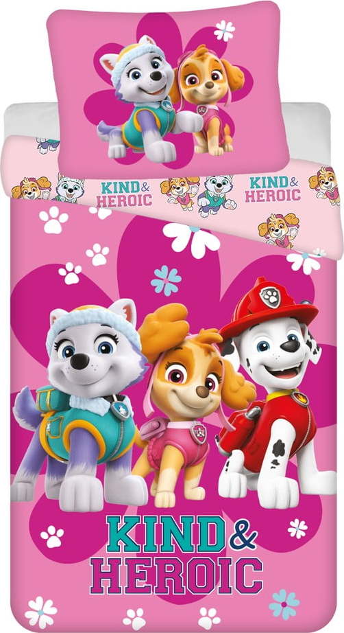 Růžové bavlněné dětské povlečení na jednolůžko 140x200 cm Paw Patrol "Heroic" – Jerry Fabrics