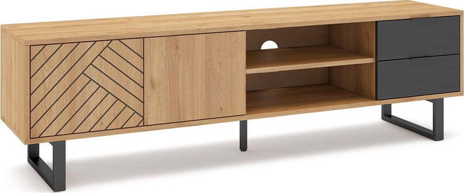 Antracitový/přírodní TV stolek v dekoru dubu 180x51,5 cm Madona – Marckeric