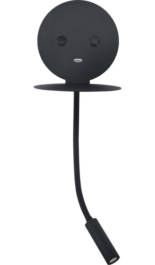 Černé hliníkové LED nástěnné svítidlo s ohybatelnou konstrukcí/s USB portem Eclip – Nova Luce