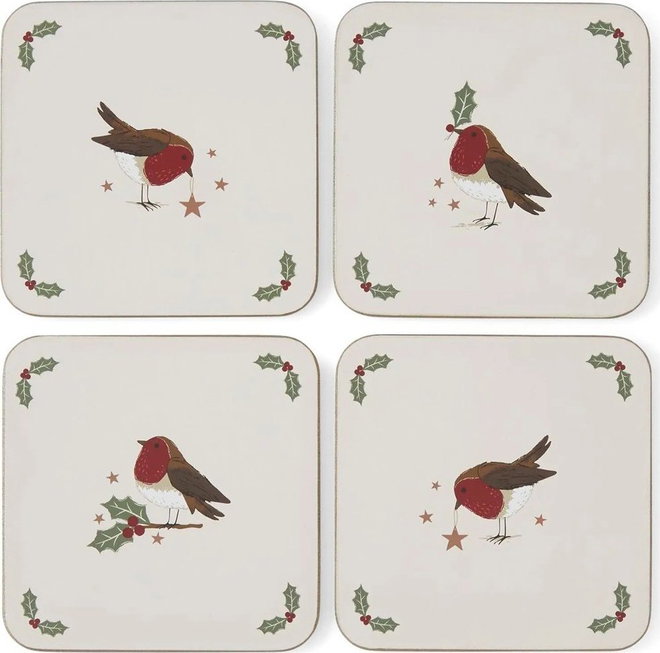 Béžové/šalvějově zelené podtácky v sadě 4 ks s vánočním motivem Robin's Retreat – Cooksmart ®