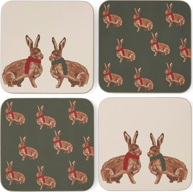 Červené/tmavě zelené korkové podtácky v sadě 4 ks Heritage Hare – Cooksmart ®