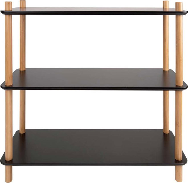 Černý regál s bambusovými nohami Leitmotiv Cabinet Simplicity, 80 x 82.5 cm