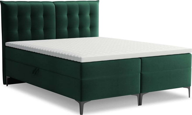Tmavě zelená boxspring postel s úložným prostorem 160x200 cm Mikana – Makamii