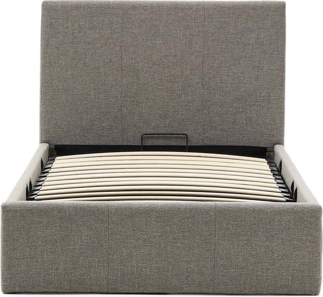 Šedá čalouněná jednolůžková postel s úložným prostorem s roštem 90x200 cm Nahiri – Kave Home