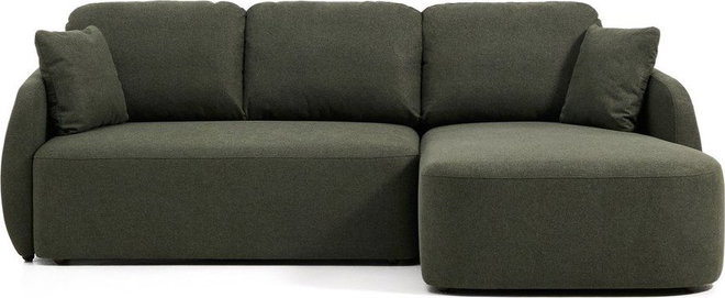 Tmavě zelená žinylková rozkládací rohová pohovka (pravý roh/s lenoškou) Laira – Kave Home