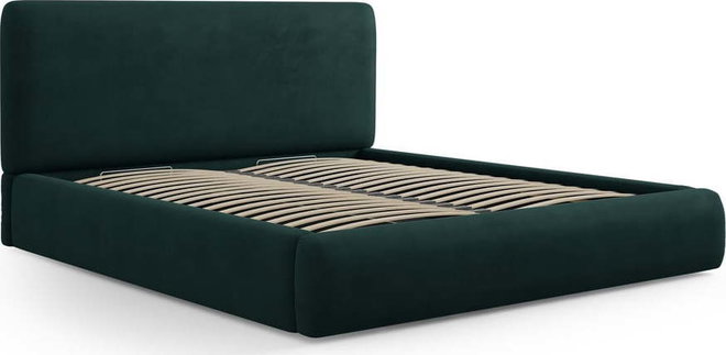 Tmavě zelená čalouněná dvoulůžková postel s úložným prostorem s roštem 140x200 cm Colonel – Cosmopolitan Design