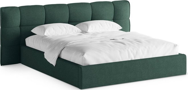 Tmavě zelená čalouněná dvoulůžková postel s úložným prostorem s roštem 160x200 cm Eric – Micadoni
