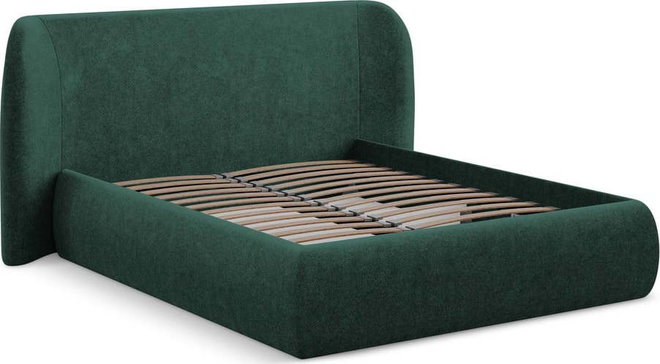 Tmavě zelená čalouněná dvoulůžková postel s úložným prostorem s roštem 160x200 cm Hauke – Makamii